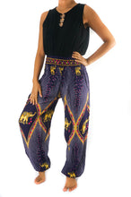 Load image into Gallery viewer, Purple PEACOCK ELEPHANT Pants Women Boho Pants Hippie
