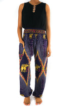 Load image into Gallery viewer, Purple PEACOCK ELEPHANT Pants Women Boho Pants Hippie

