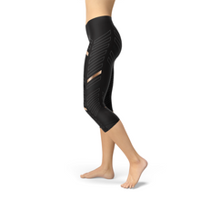 Load image into Gallery viewer, Womens Sports Stripes Black Capri Leggings
