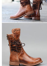 Load image into Gallery viewer, Back Zipper Vintage Boots Lace-Up Holiday Mid-calf Boots
