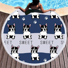 Load image into Gallery viewer, Cute Dog Round Beach Towel  Cartoon Printed Tassel
